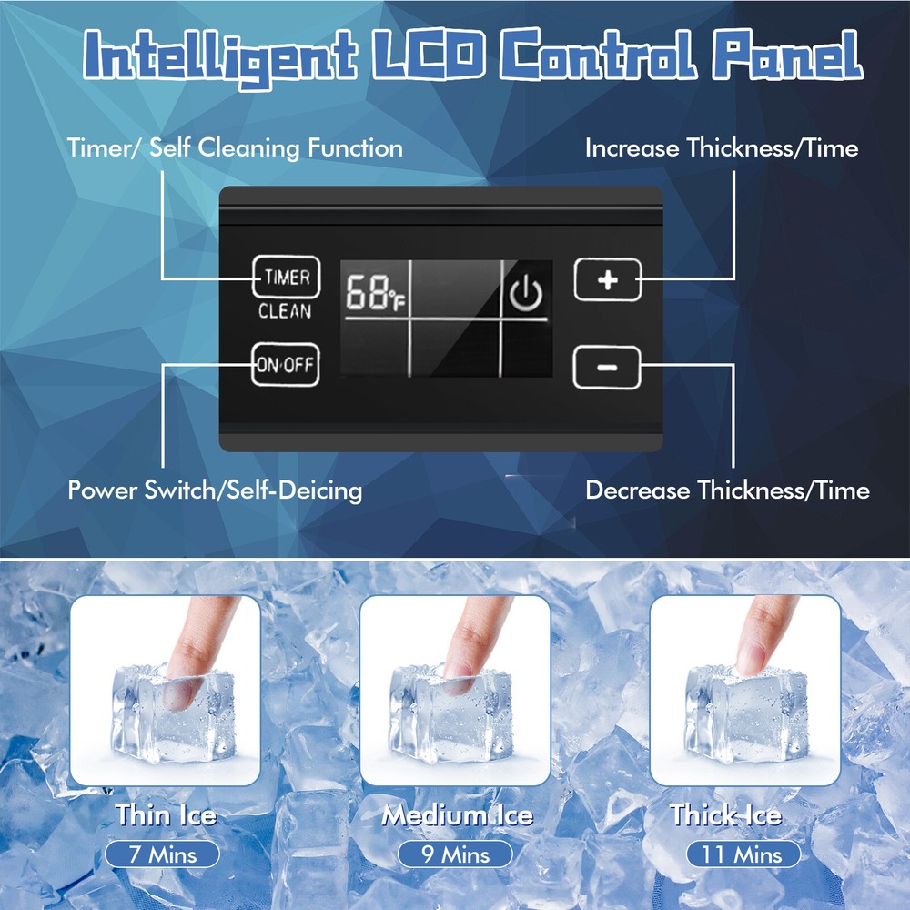 Built-in Ice Maker Free-Standing/Under Counter Machine 80lbs/Day w/ Light