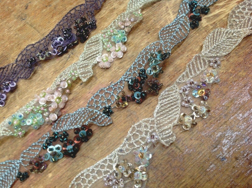 embroidered beads 9" hand sewn sequins strip 1pc assorted