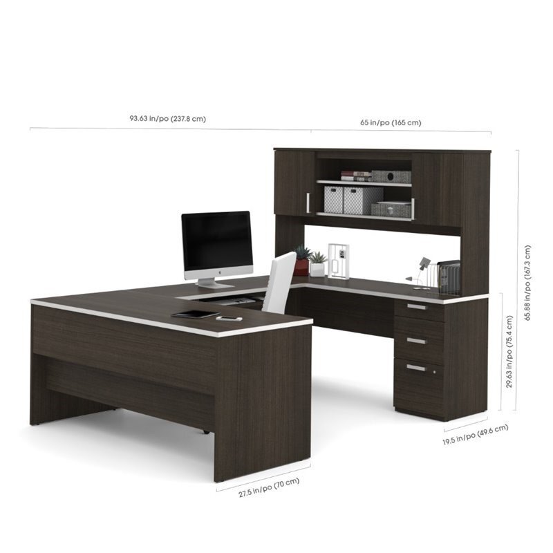 Pemberly Row U Shaped Computer Desk in Dark Chocolate