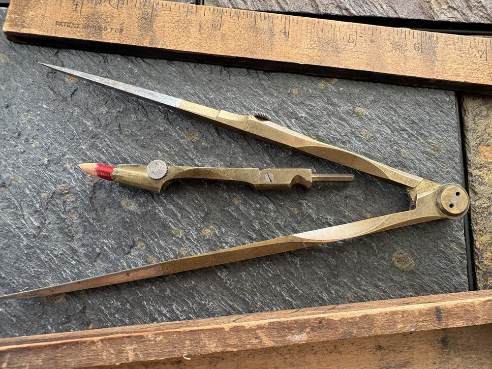 Antique Brass Compass Pencil Navigational Divider Drafting Tool Boxed