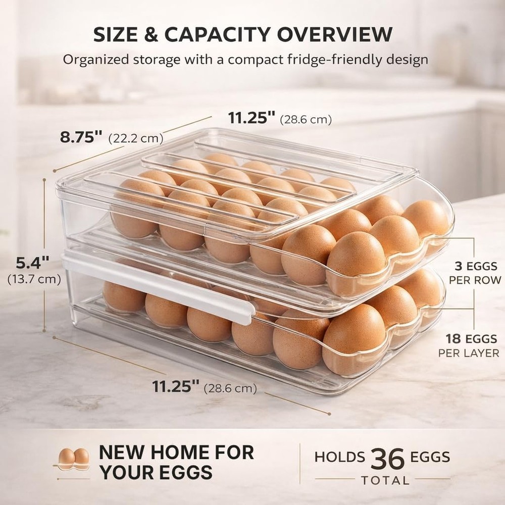 Egg Holder for Fridge with Rolling Auto Dispense, Egg Dispenser for Refrigera...
