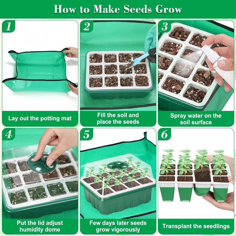 Reusable Silicone Starter Tray, 96 Cells Starter Kit with Humidity Adjustable...
