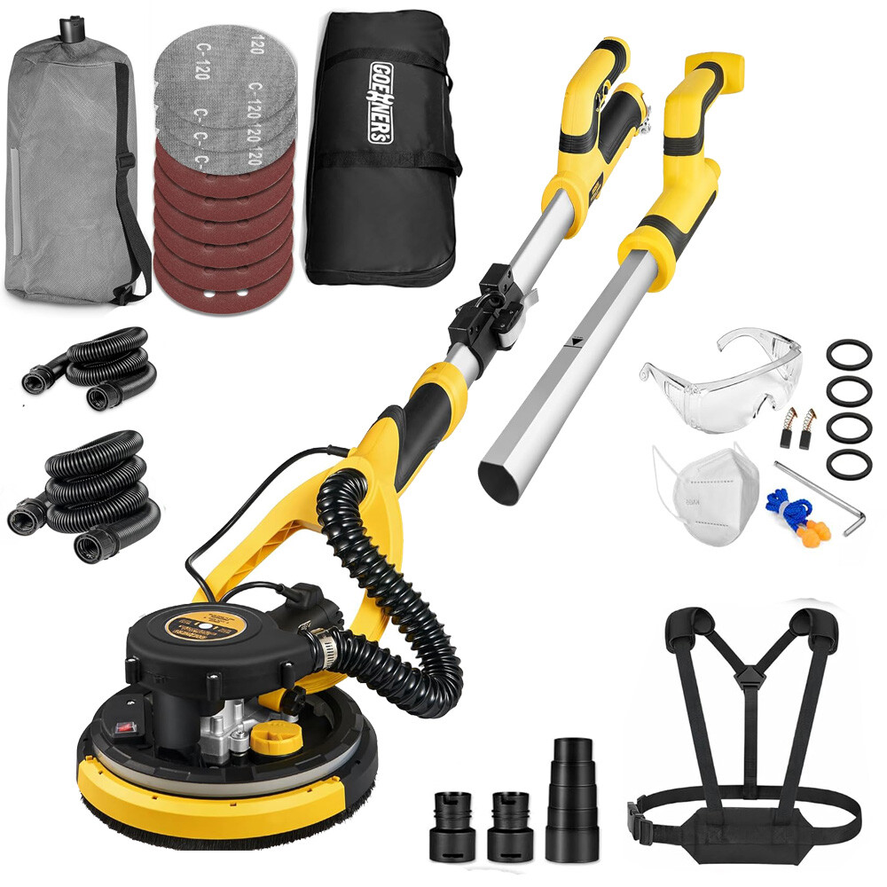 Electric Drywall Sander +Vacuum 7 Variable Speed For Ceiling Sanding LED Light
