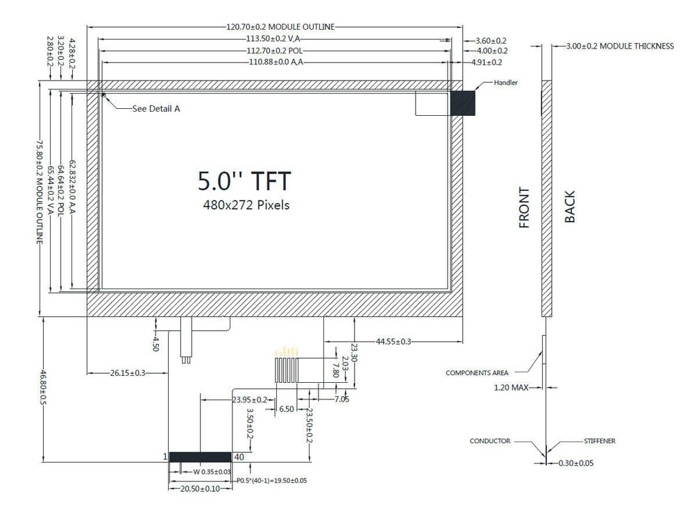 Raspberry PI 5" 480X272 TFT LCD Display with Small HDMI Driving/Controller Board