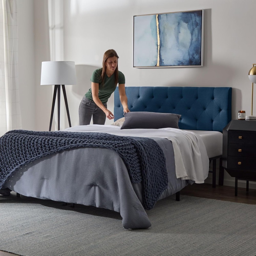 Luxurious Cobalt Upholstered Headboard with Diamond Tufting & Adjustable Height