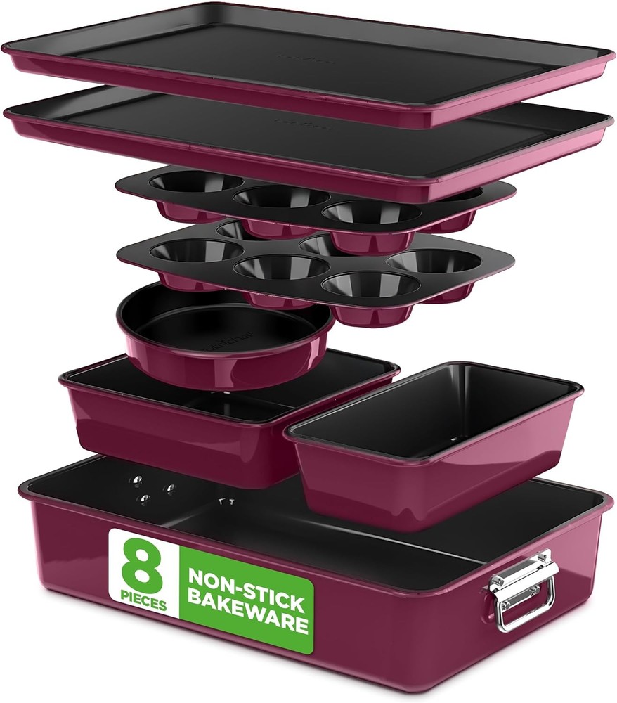 8-Piece Stackable Nonstick Bakeware Set Premium Steel Baking Pans Set Includes