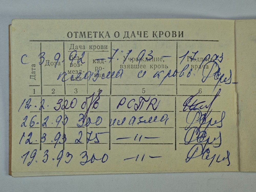 Original Soviet USSR BLOOD DONOR BADGE with Documents #1705