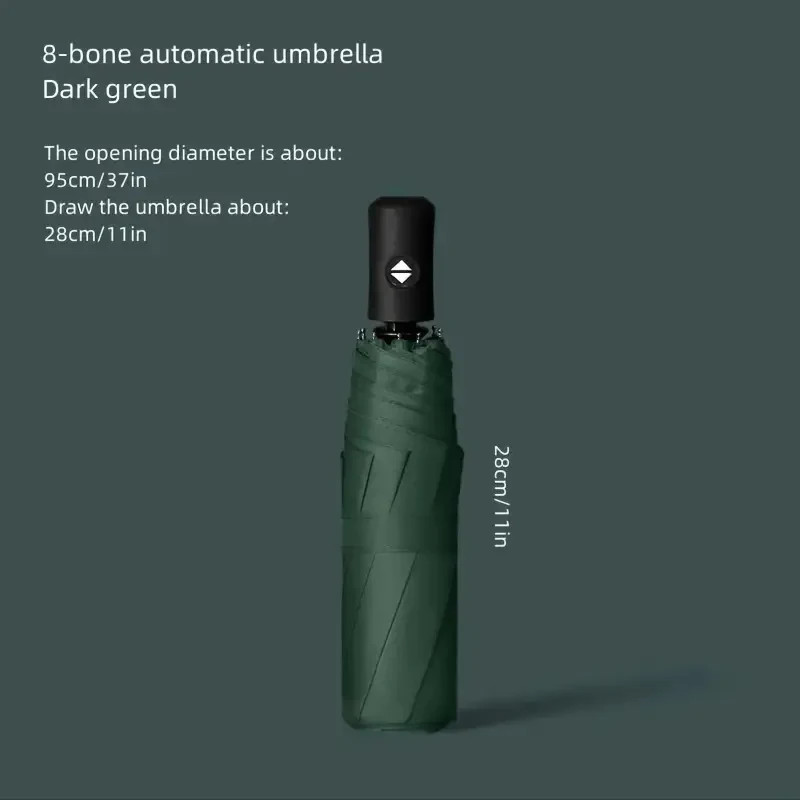 Three-Fold Black Vinyl Super Strong Umbrella, UV Protection, Solid Color, Fresh
