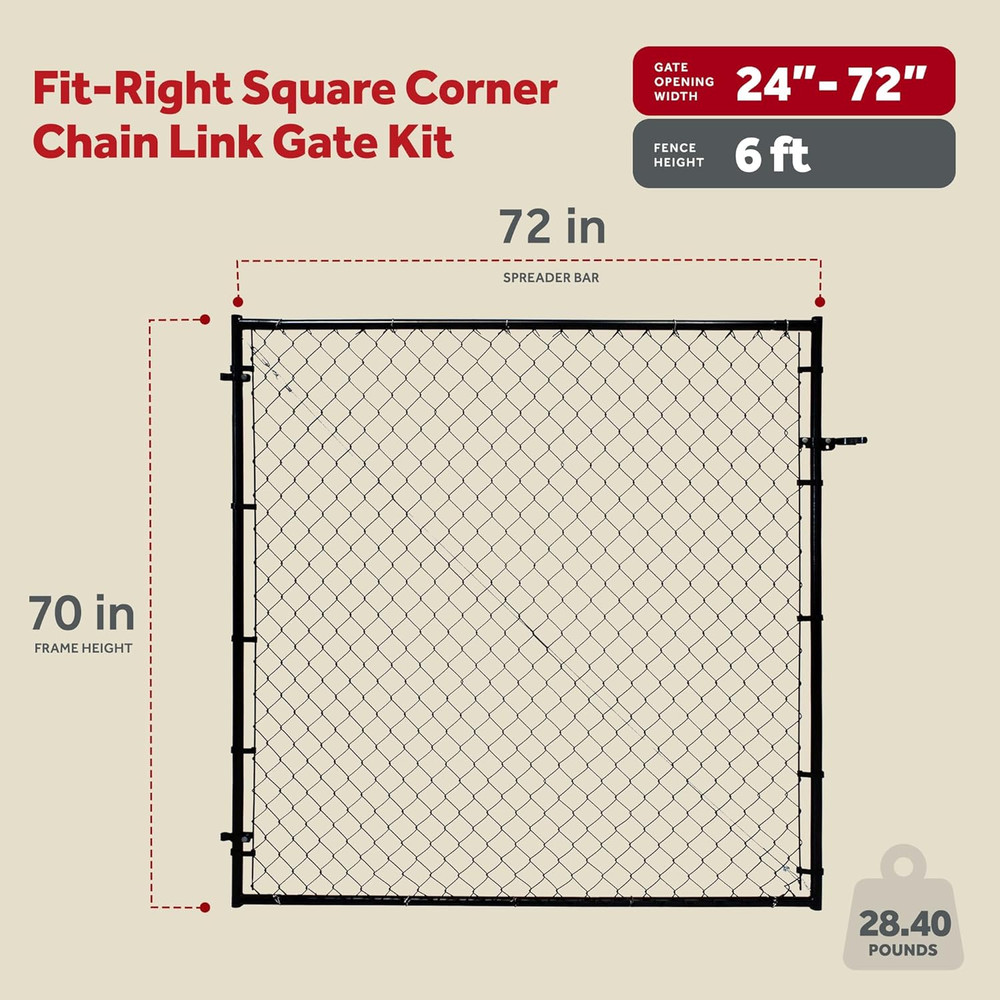 Adjust-A-Gate Adjustable Chain Link Square Corner Complete Gate Kit, , Black, 6'