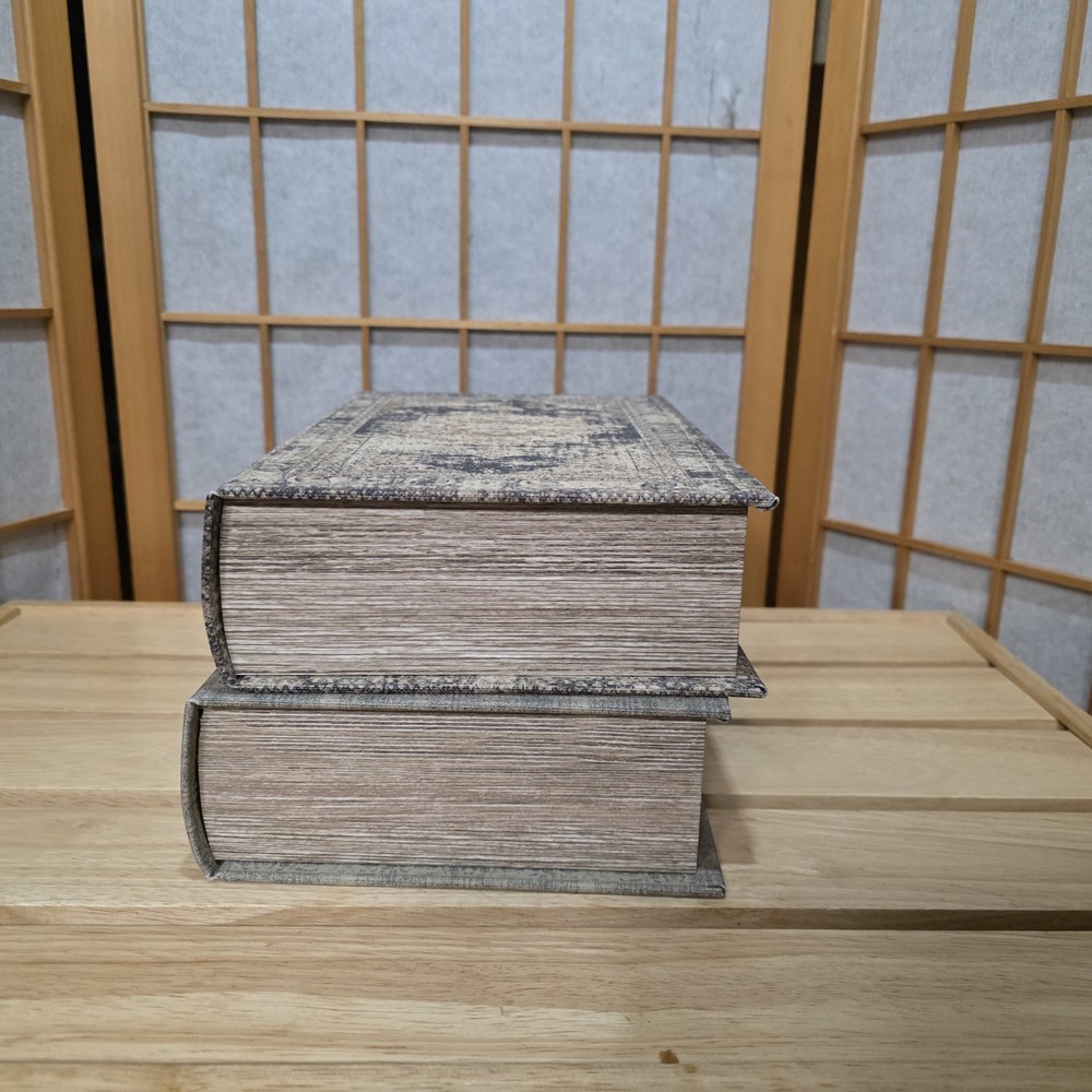 Faux Book Box Set Secret Storage Stash Keepsake Boxes Persian Pattern Distressed