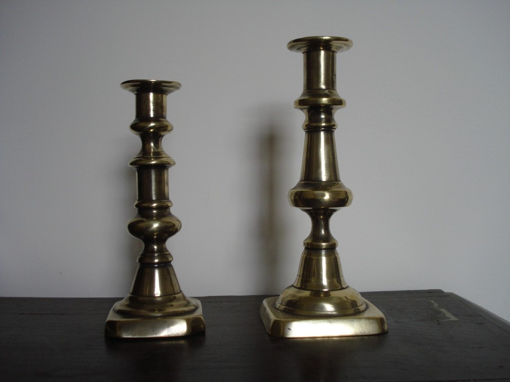 ANTIQUE 19TH C BRASS BALUSTER STEM CANDLESTICK 1