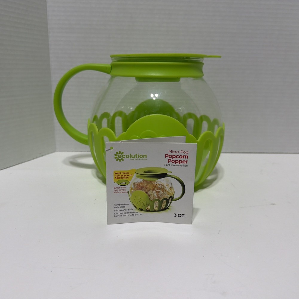 Ecolution Micro-Pop Microwave Popcorn Maker 3 QT Green Glass Silicone