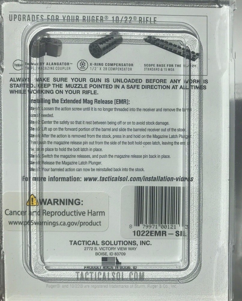 Tactical Solutions Extended Magazine Release Ruger 10/22 1022EMR-Sil Silver
