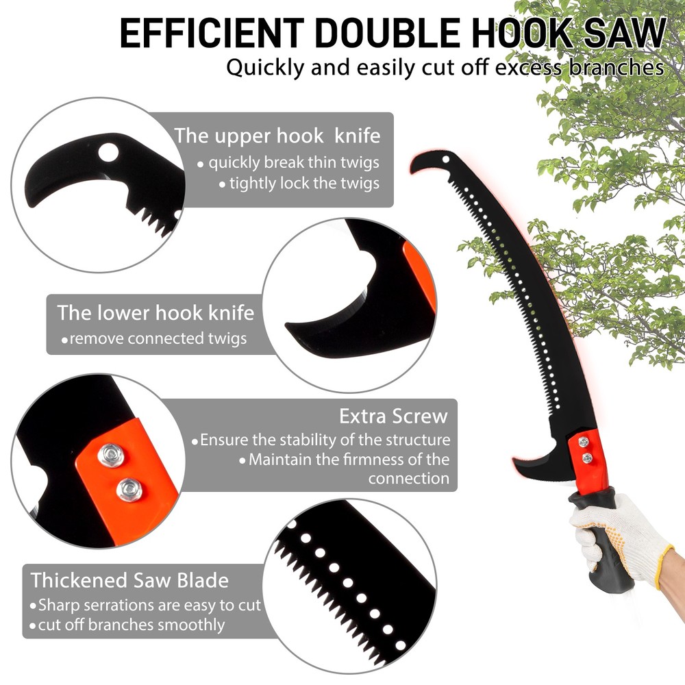 24 Feet Tree Pole Pruner, Durable Tree Trimmers Handle, Manual Branches Trimmer