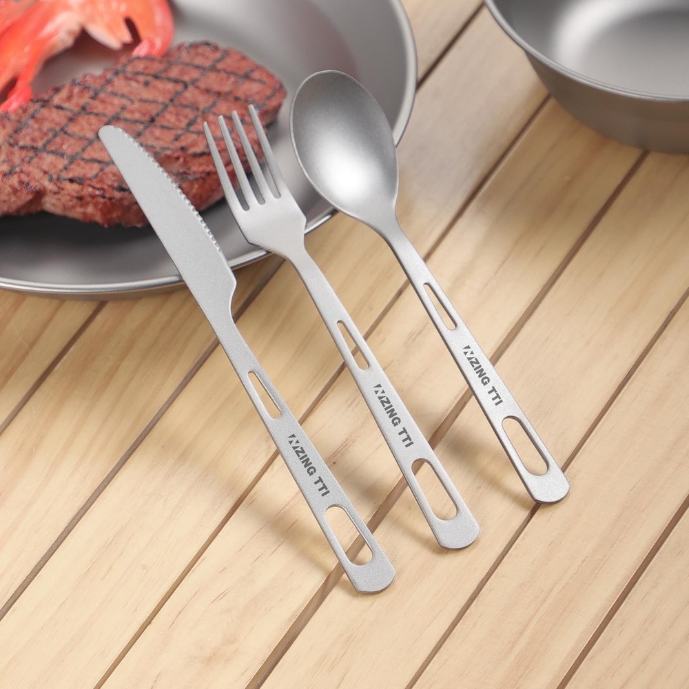 ZING TTI Titanium Tableware Set, 8-Piece Camping Dinnerware Kit, Titanium Bow...