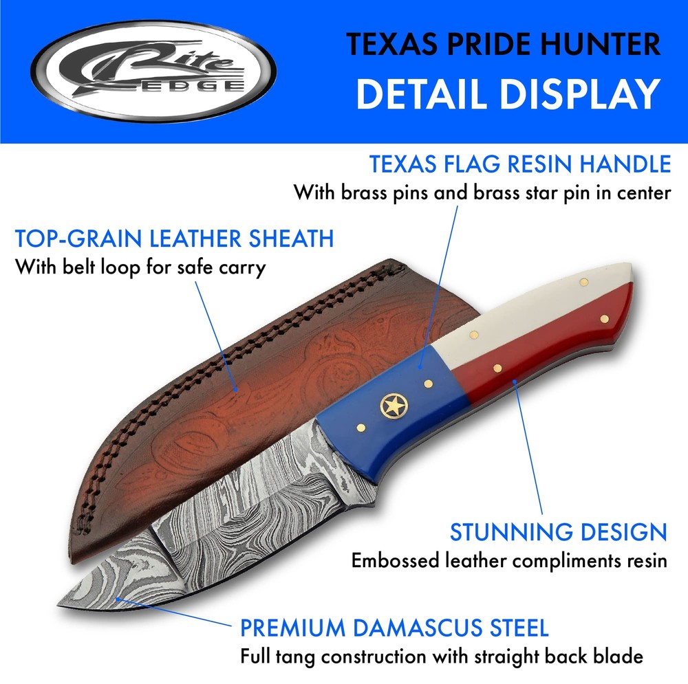 New Damascus Texas Pride Fixed Blade Knife DM-1282