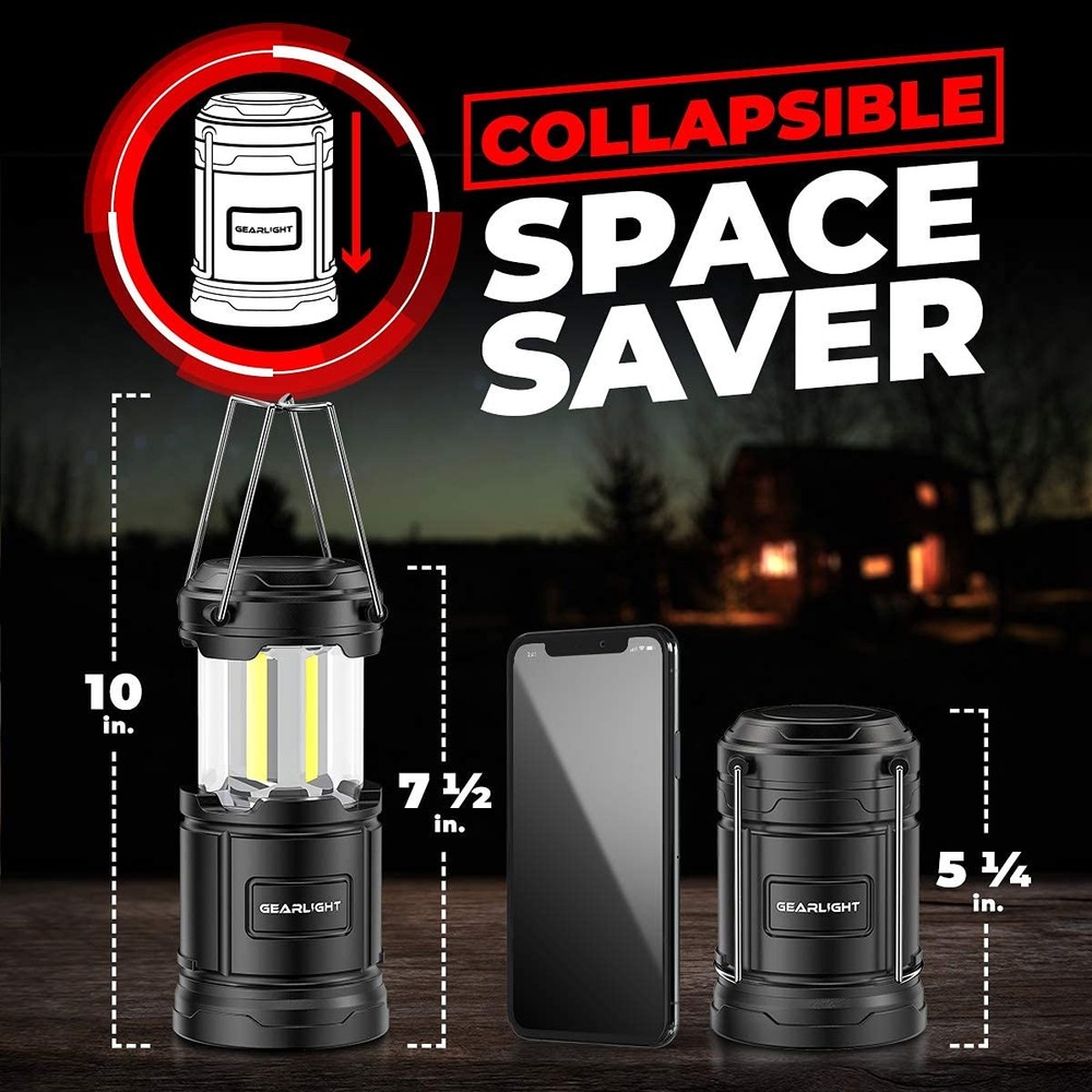 GearLight Camping Lantern - 2 Portable LED Battery Powered with Black