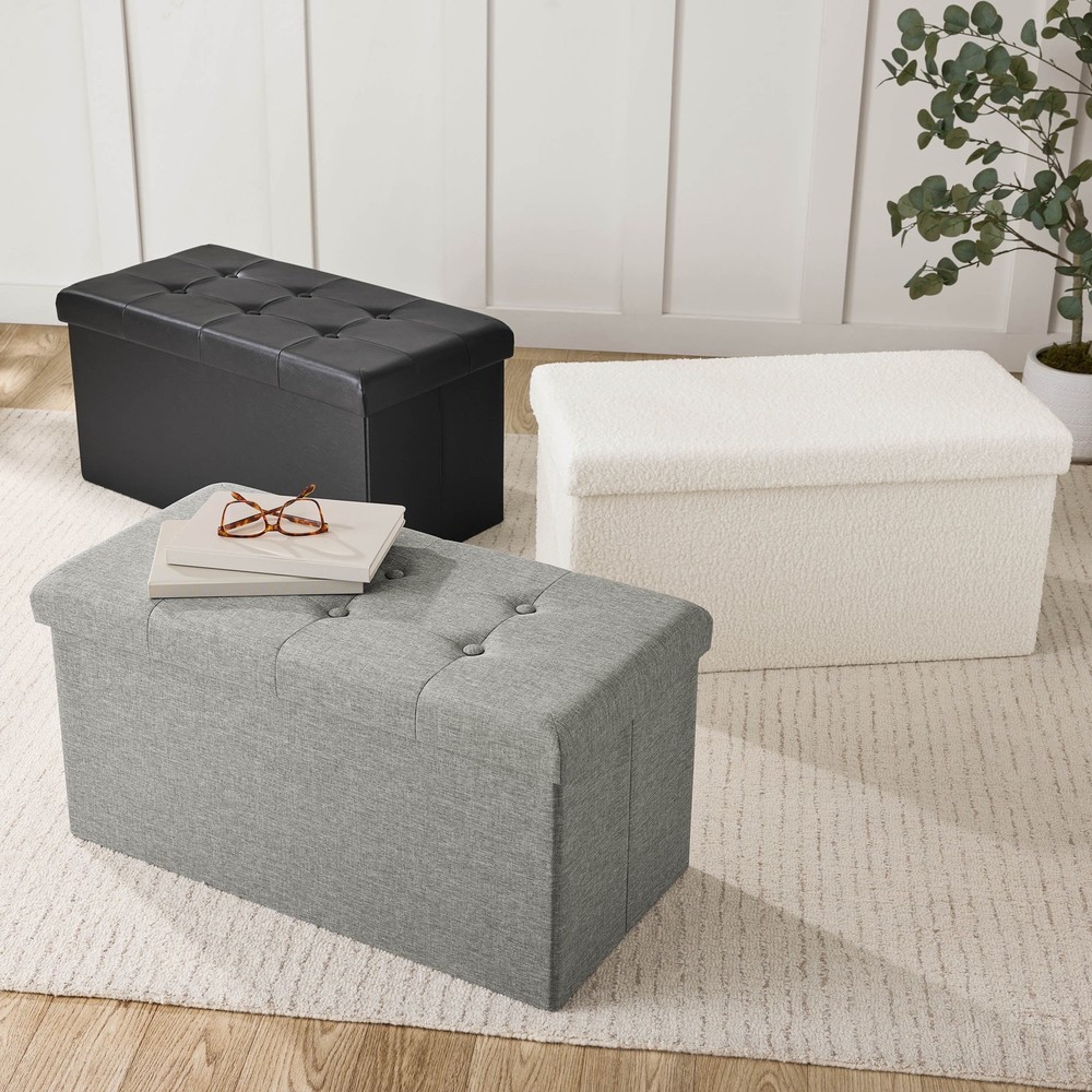 30" Collapsible Storage Ottoman Black