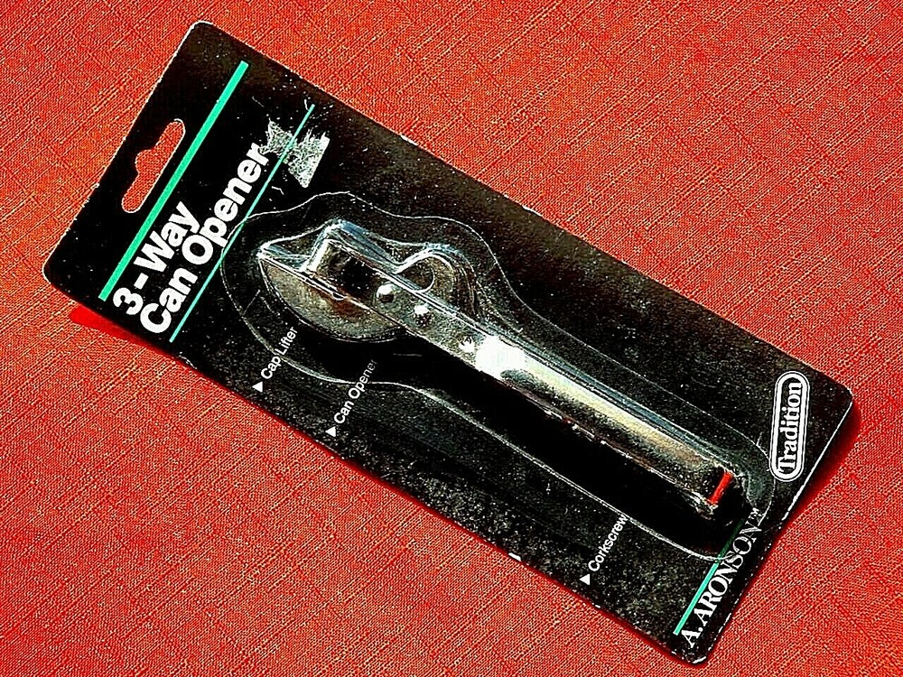 Aronson 3 Way Can & Bottle Opener Nickle Plated With Corkscrew