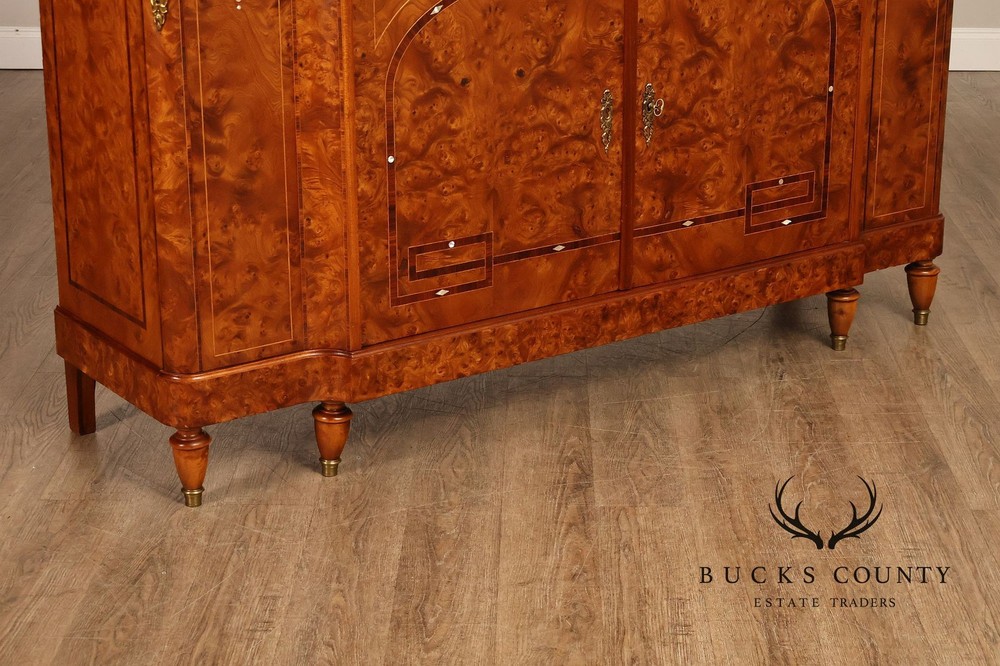 Walnut Marble Top Sideboard With Display Cabinets