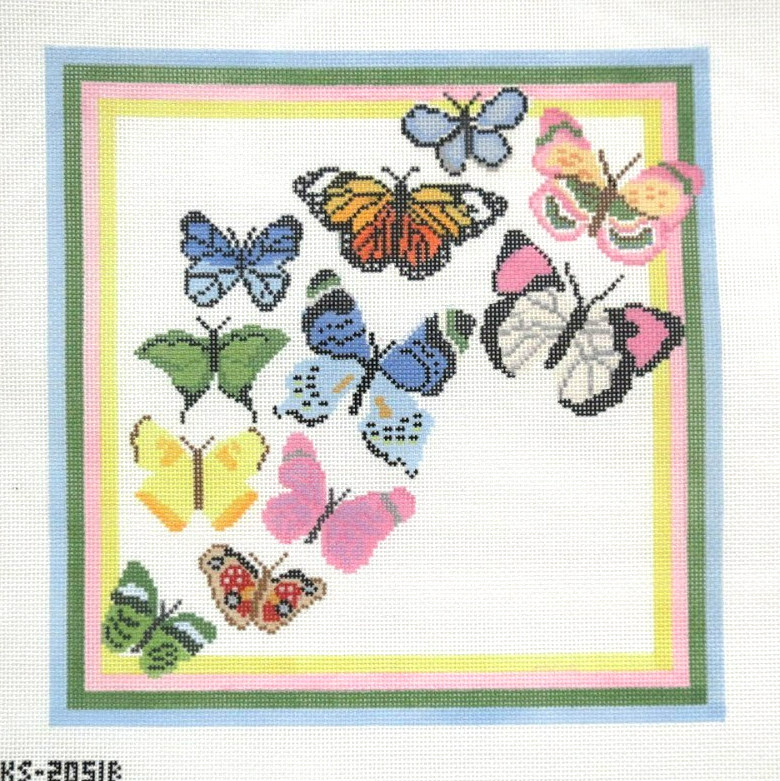 Initial K Large Butterfly Migration Handpainted Needlepoint Canvas