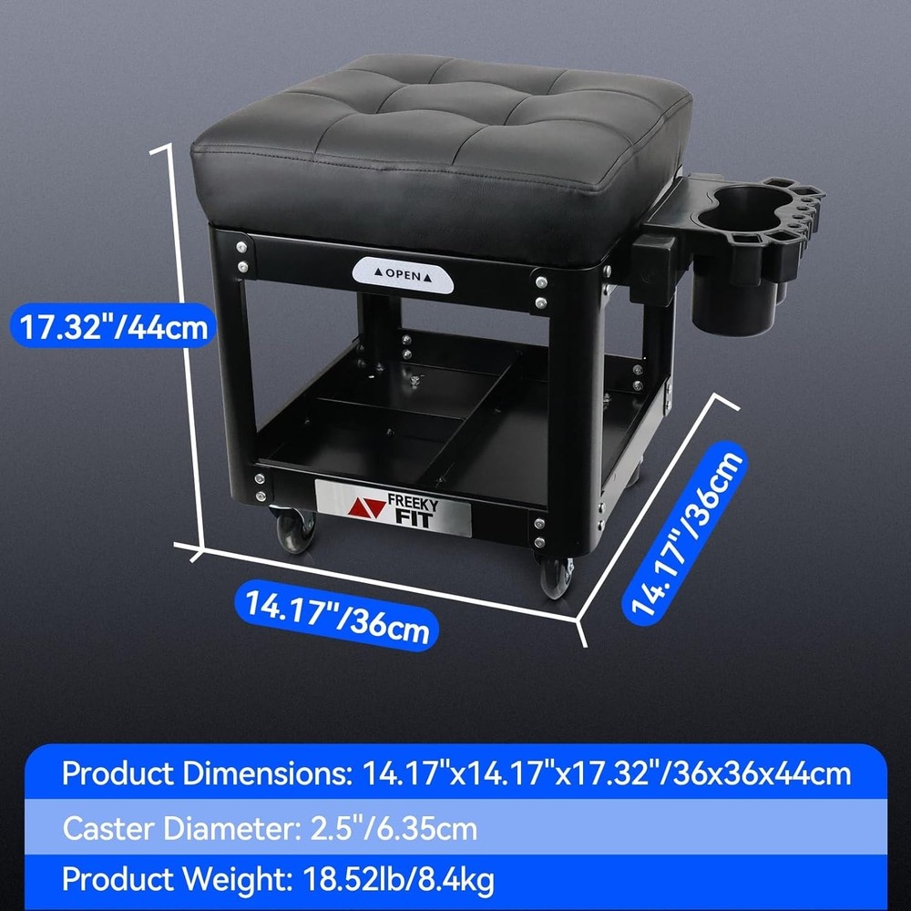 Comfort & Mobility: Rolling Workshop Stool with Extra Storage - 330 LBS Capacity