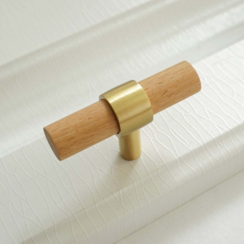 2.5" 3.75'' 4.5" 5''Beech Wood Handle Brass Cabinet Handle Pulls Wardrobe Pull