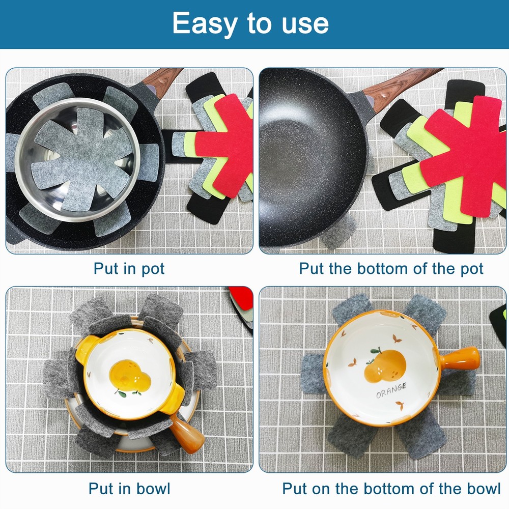 3pcs Pot and Pan Protectors for Stacking 3 Size Pot Separator Black