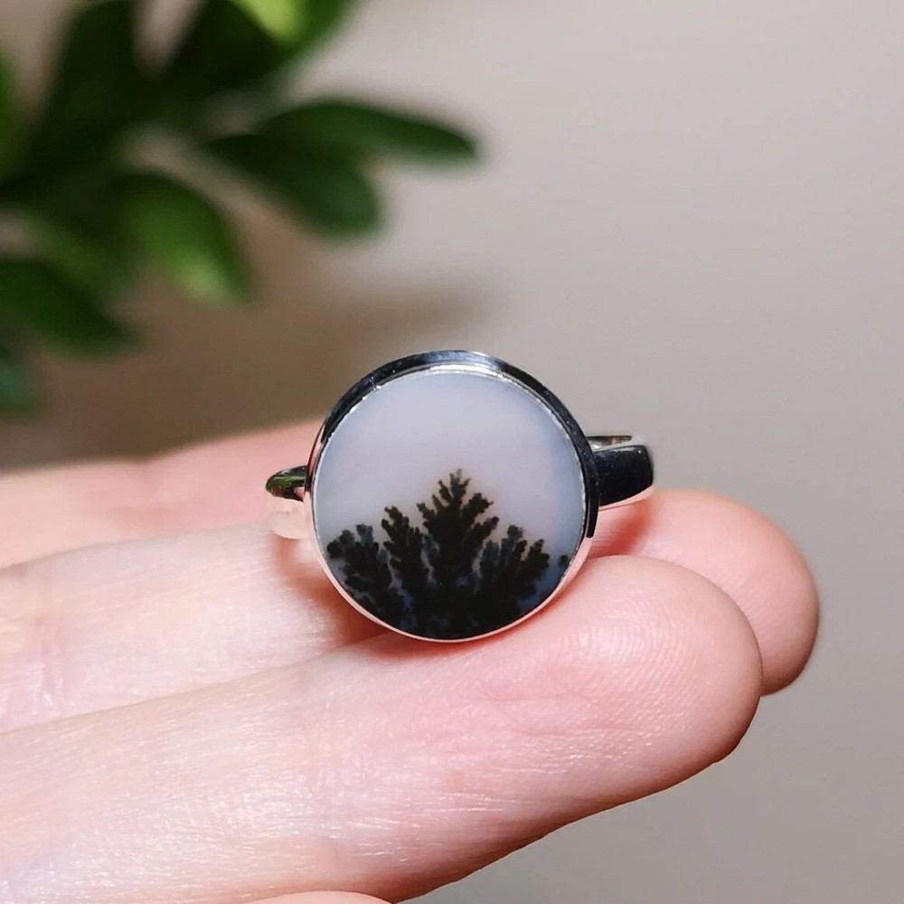 scenic Dendritic Agate Sterling Silver Ring US size 8.75