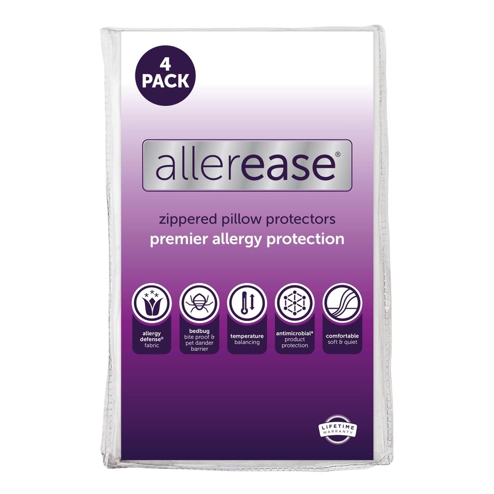 Set of 4 Standard/Queen AllerEase Pillow Protectors - Temperature Balancing, ...