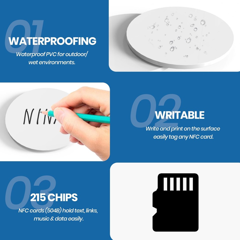 50Pcs NFC Tags NTAG215 - Blank Rewritable NFC Cards, 504 Bytes Memory, Compatibl