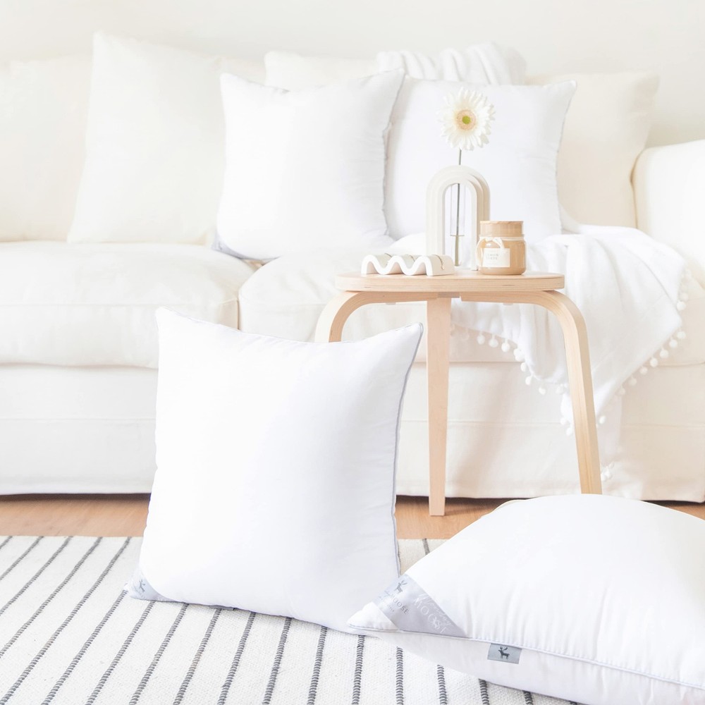 Throw Pillow Inserts, Set of 4 White Soft Microfiber Piping Designs, Square P...