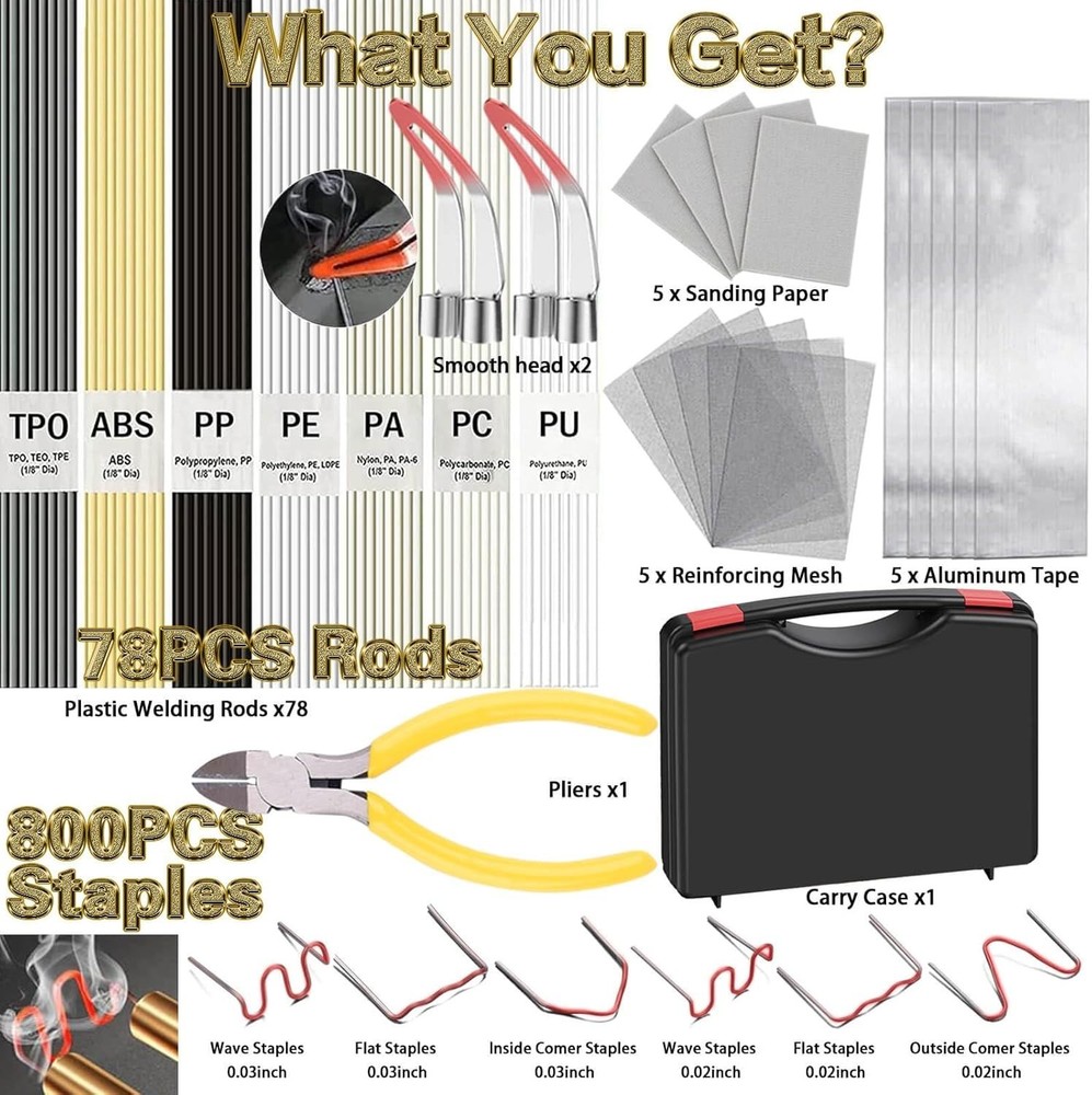 220W Plastic Welder, Multipurpose Fit, Plastic Welding Kit, Quick Plastic Rep...