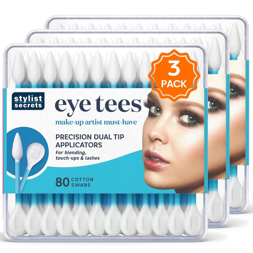 EYE TEES COTTON TIPS 80 Count (3 PACK) - Precision Makeup Applicator, Double-...