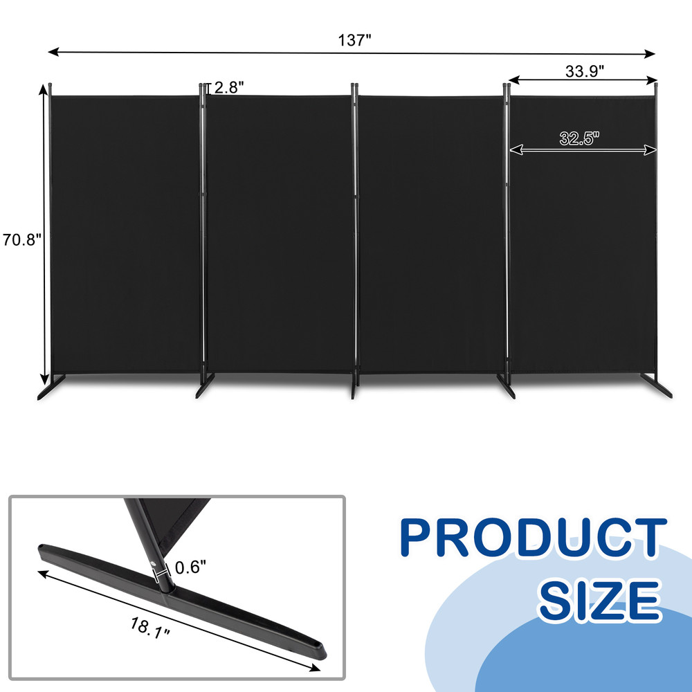 6FT 4-Fold 160g Polyester Fabric Plastic Foot Carbon Foldable Screen Black