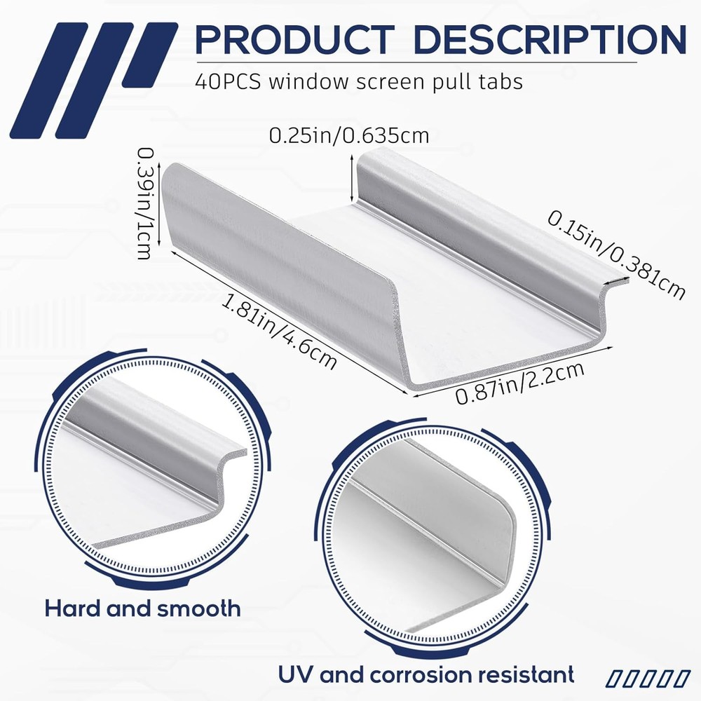 40 Pcs Window Screen Pull Tabs Window Screen Spline Channel Pull Lift Tabs Alumi