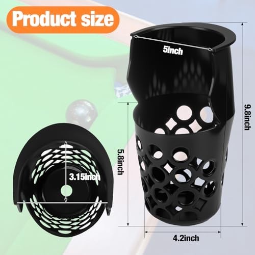 6 Pack Pool Table Pockets - Thick Plastic, Large Capacity Replacement Set, Black