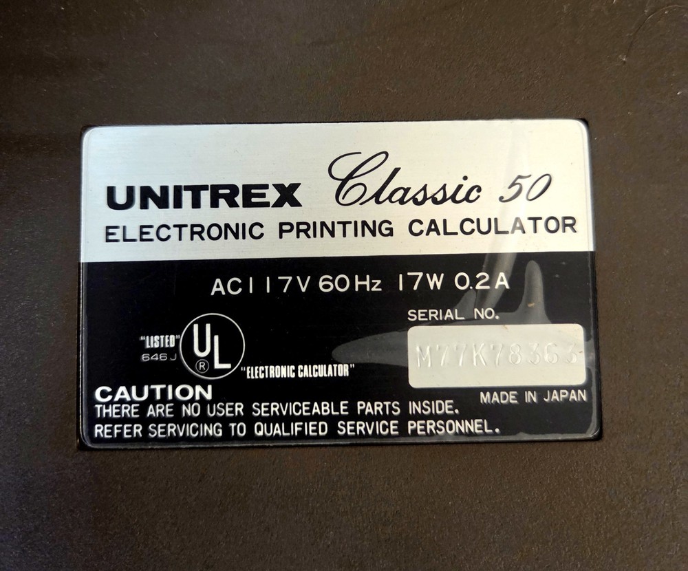 Vintage Unitrex Classic 50 Calculator (tested & operational)