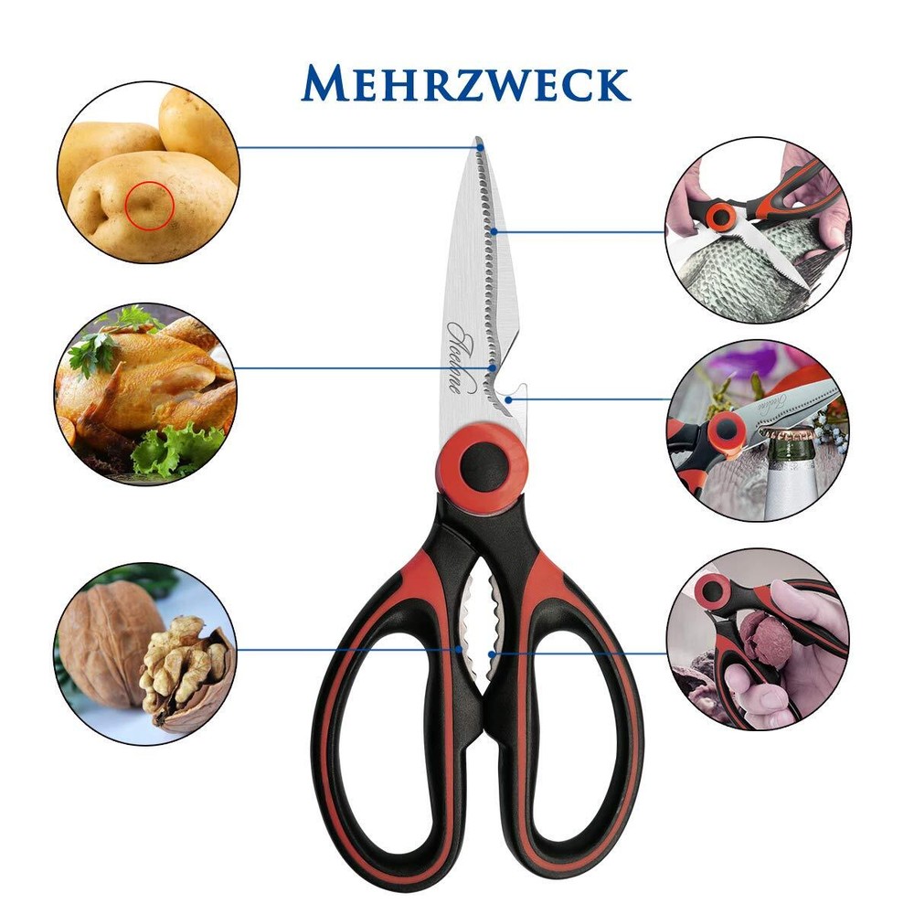 Red Black Kitchen Shears Heavy Duty Stainless Steel Multi-Function Scissors
