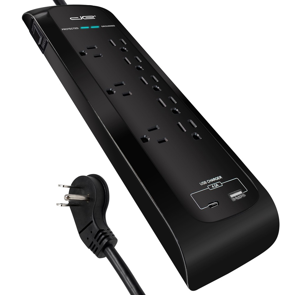 Surge Protector with USB-C, 8 Outlet, 6 FT, Black