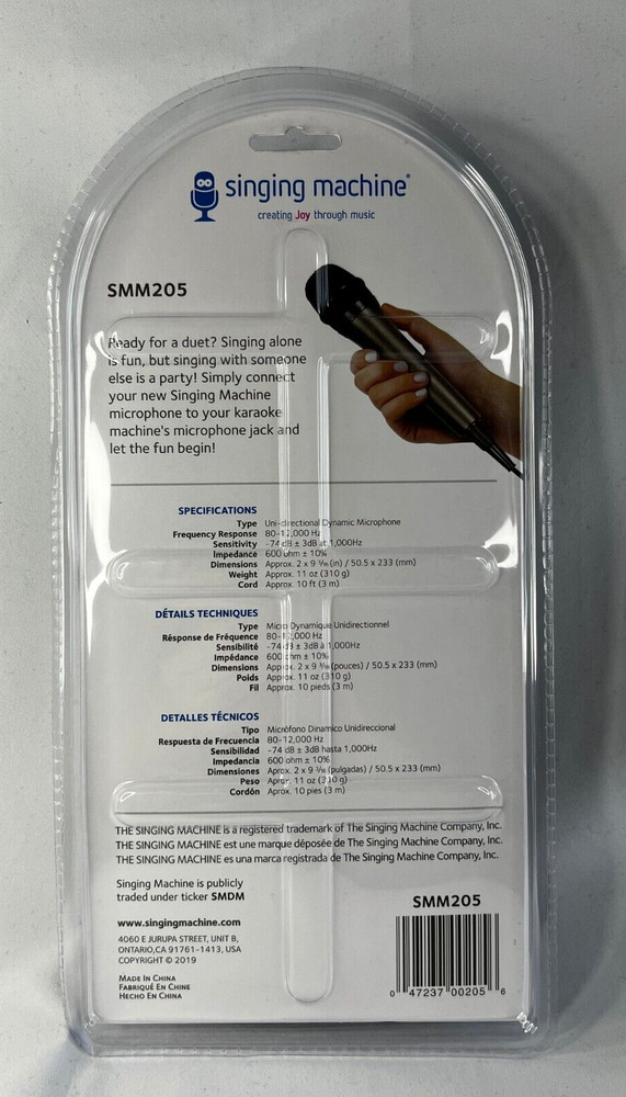 Singing Machine Unidirectional Dynamic Karaoke Microphone + Adapter - SMM205 NEW