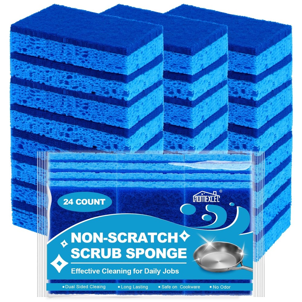HOMEXCEL Sponges Kitchen 24pcs, Non-Scratch Scrub 24 Count, Blue-rectangle