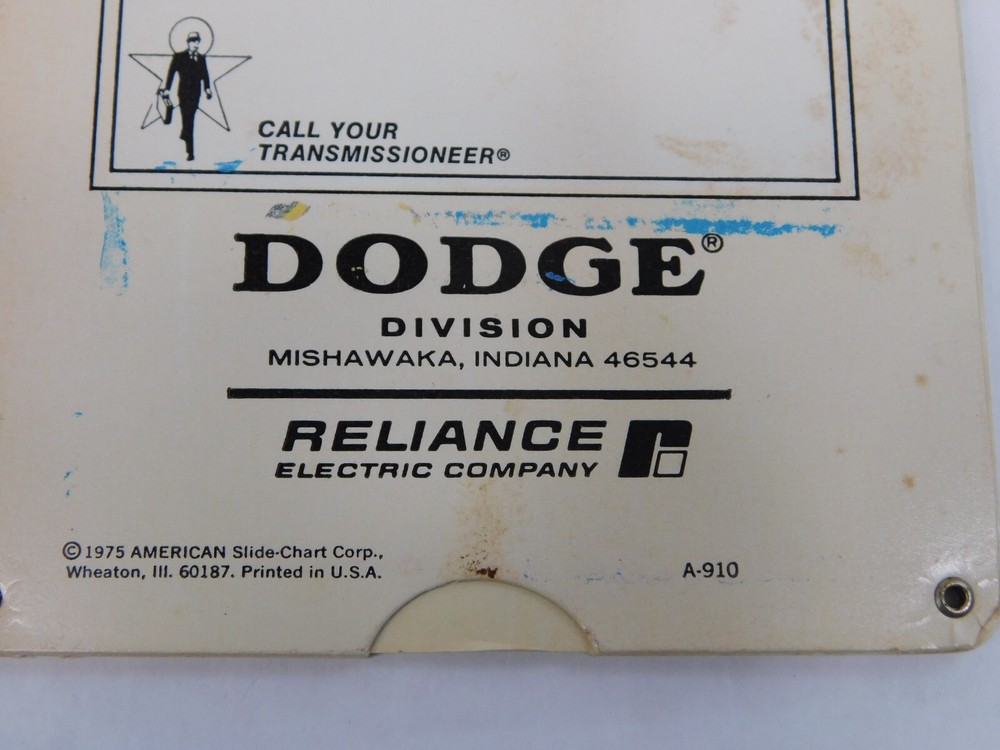 Vintage 1975 Dodge Shaft Coupling Selector Slide Rule