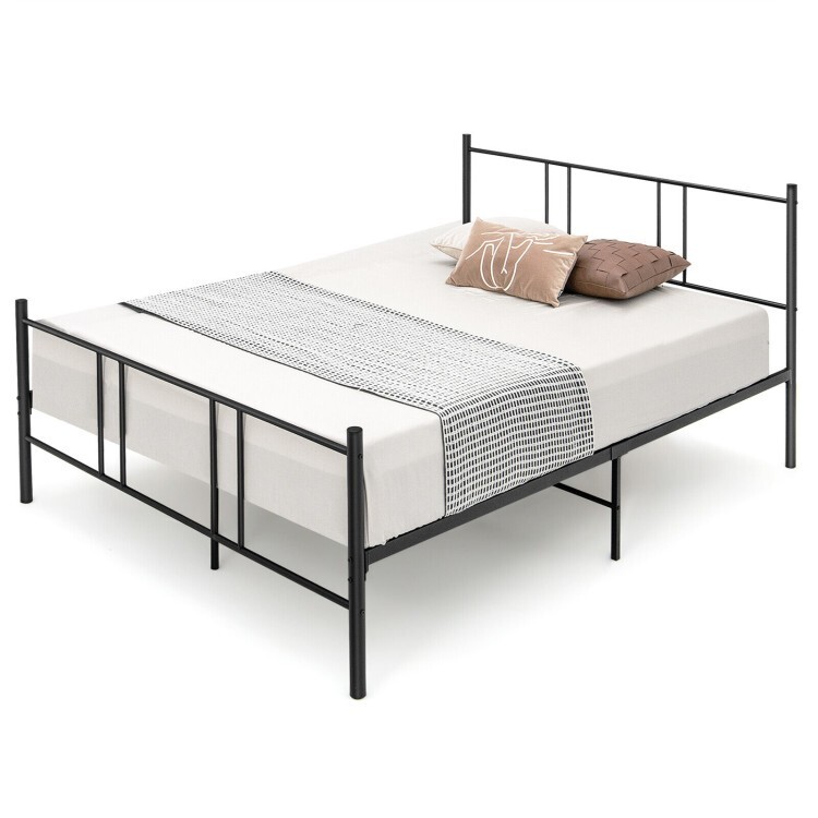Queen Size Platform Bed Frame Heavy Duty Steel Frame w/High Headboard Footboard