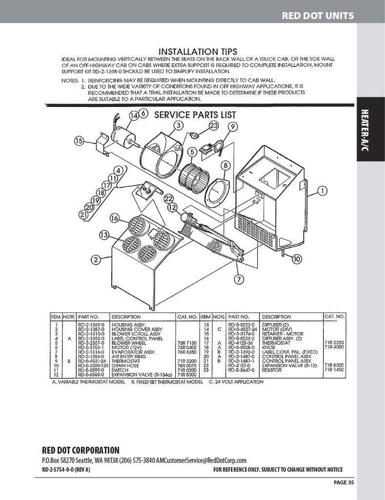 Red Dot AC Evaporator Unit 24v Wall Mount R-7830-0-24P