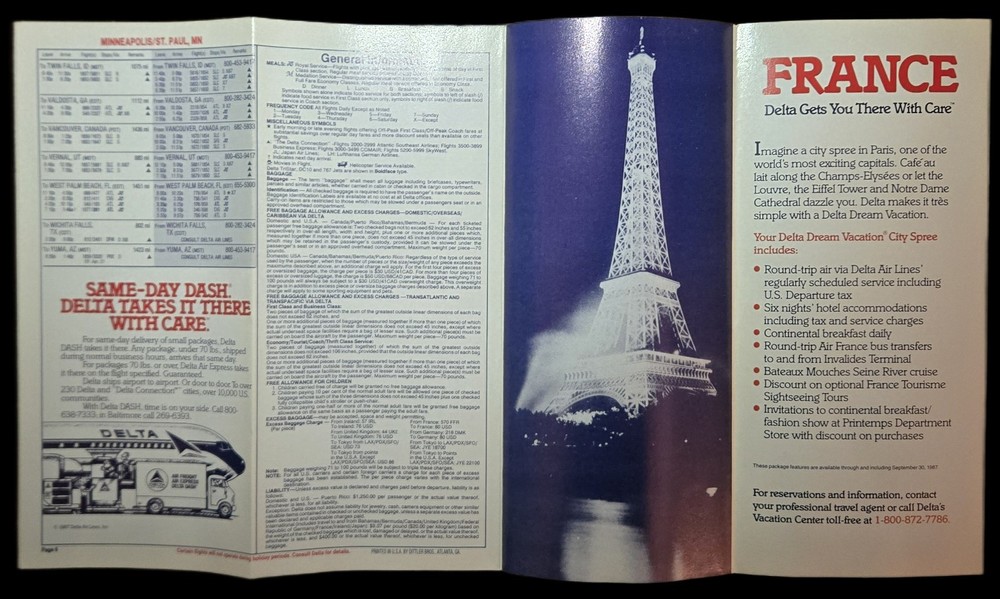 Delta Air Lines Quick Reference System Timetable April 1, 1987 Good Cond 4/1/87