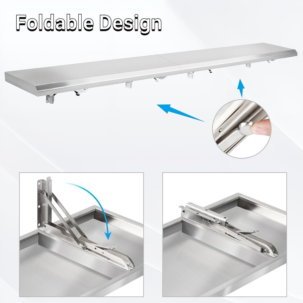Folding Concession Shelf 72" x 12", Drop Down Concession Serving Window, Stai...