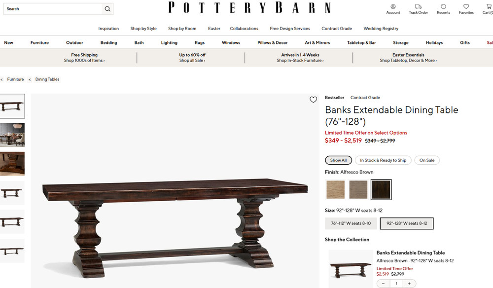 Pottery Barn - Banks Extendable Dining Table (76"-128")