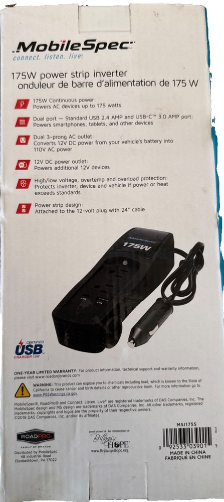 MOBILESPEC MSI175S 175W POWER STRIP INVERTER