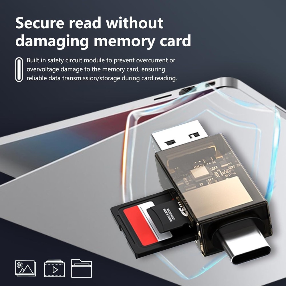 SD Card Reader, QimKero Dual Connector USB 2.0/USB-C Memory CardReader Brown